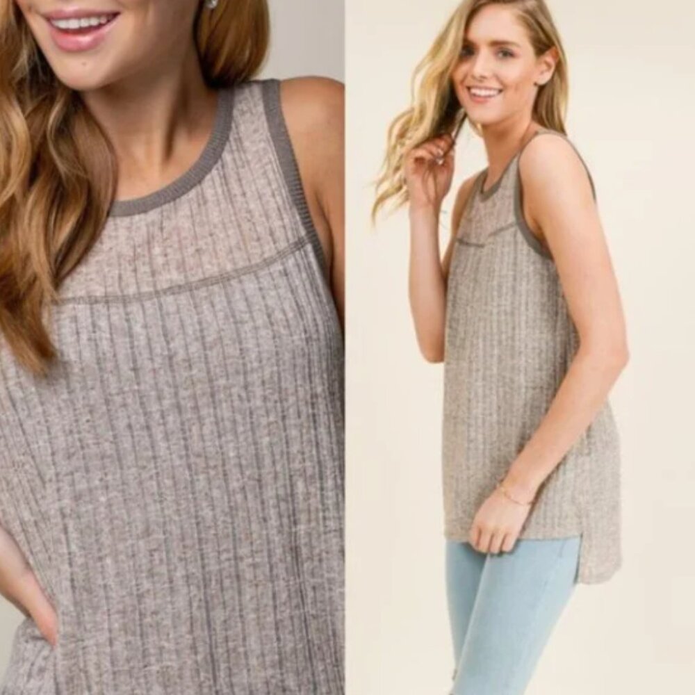 Free Knit Ribbed High Low Heathered Blue SZ SMALL & MEDIUM NWT